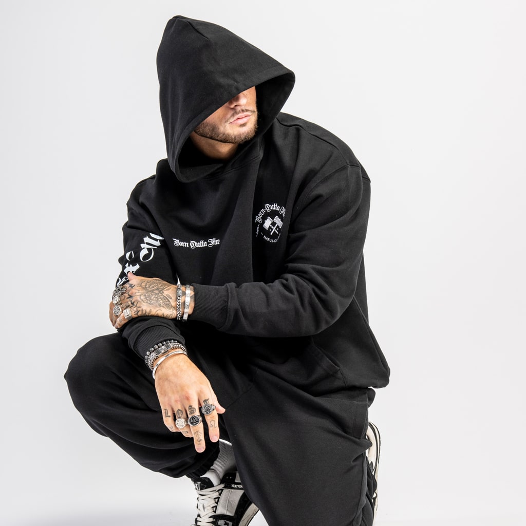 french terry black luxury hoody from born outta fire