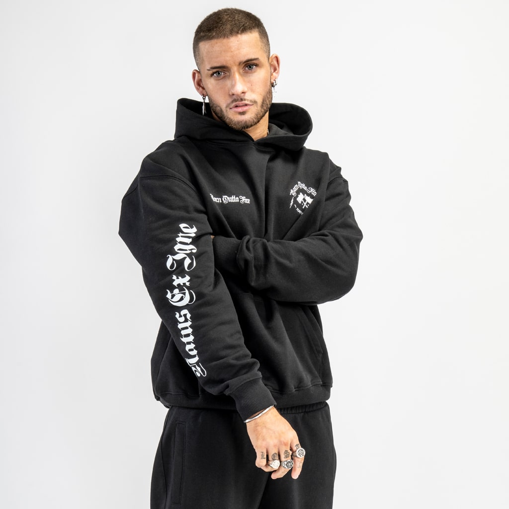 french terry black hooded top