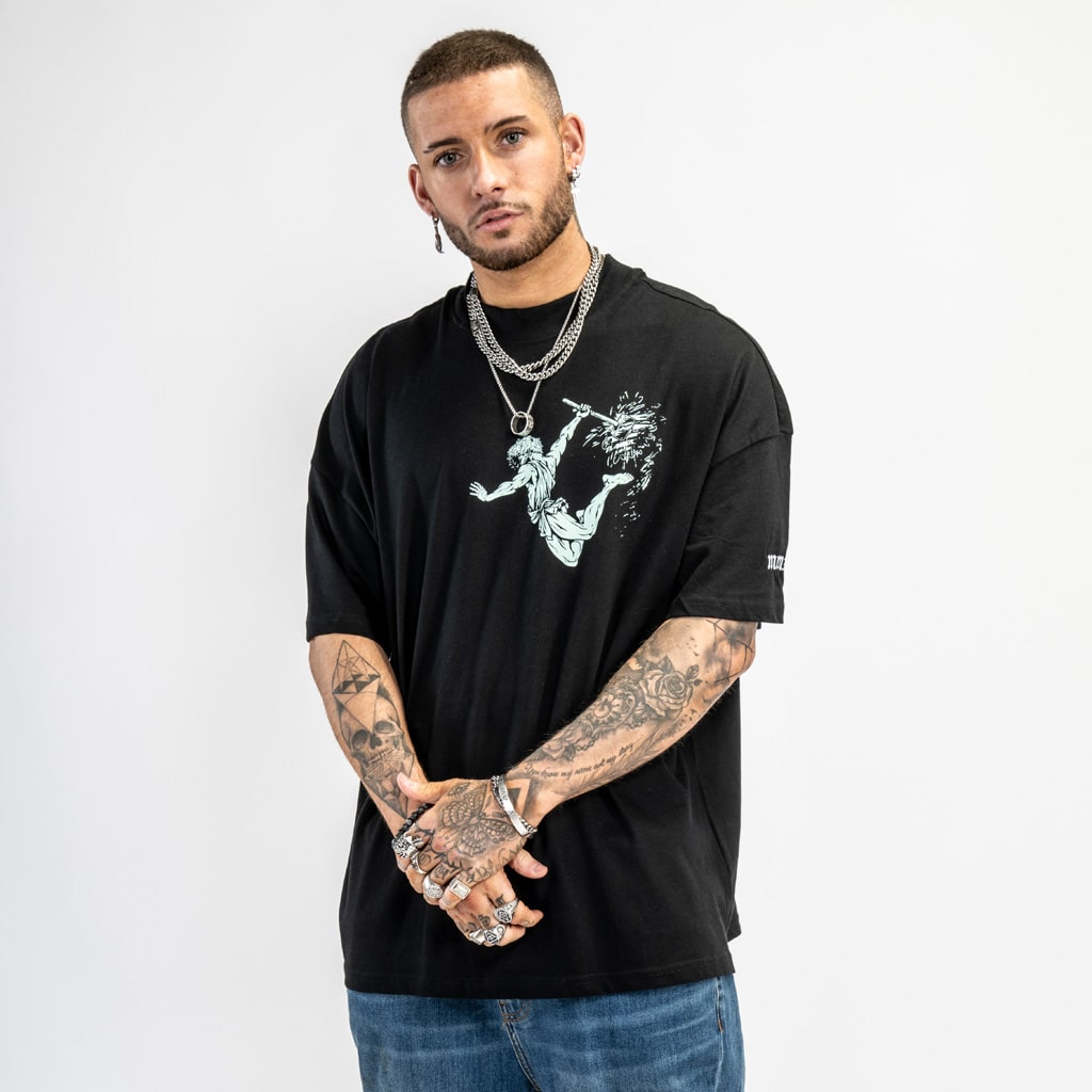 Black oversized streetwear roman god vulcan t shirt