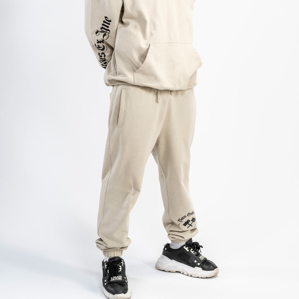 sand coloured tracksuit joggers from British streetwear brand