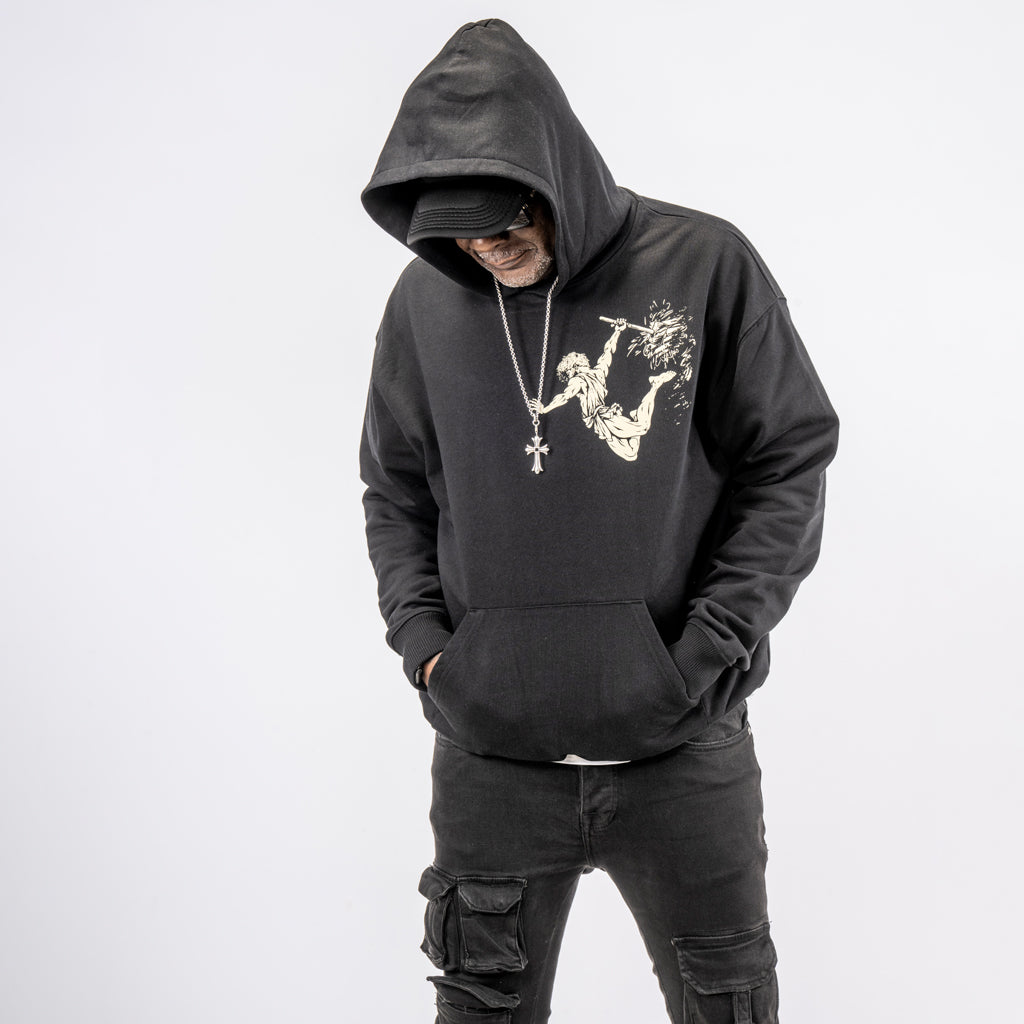 Sand Coloured Print on Black Hoody
