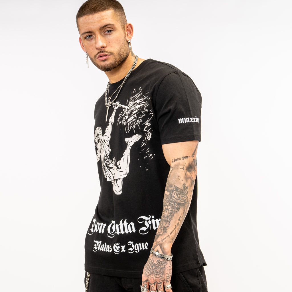 Black God Of Fire Streetwear T-Shirt with Sand Coloured detail