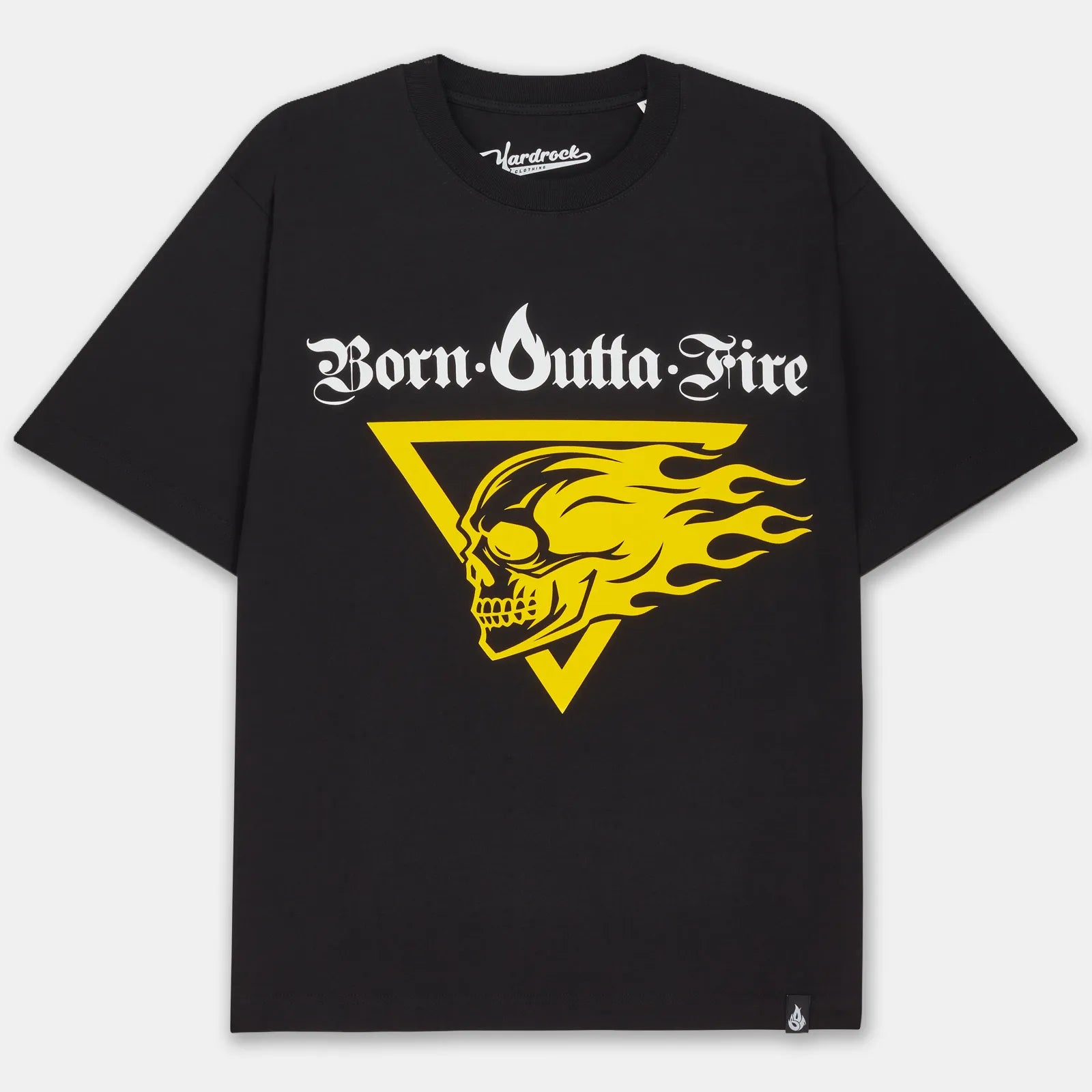 Born Outta Fire Flaming Skull Front Emblem T-Shirt Black/Yellow
