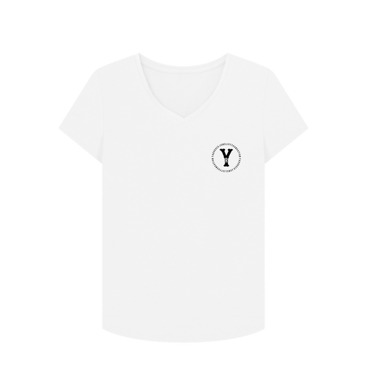 White YR Vintage Women's V Neck Tee