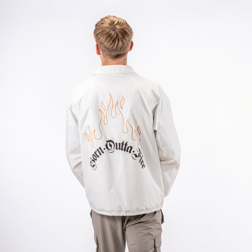 White Born Outta Fire Coach Jacket