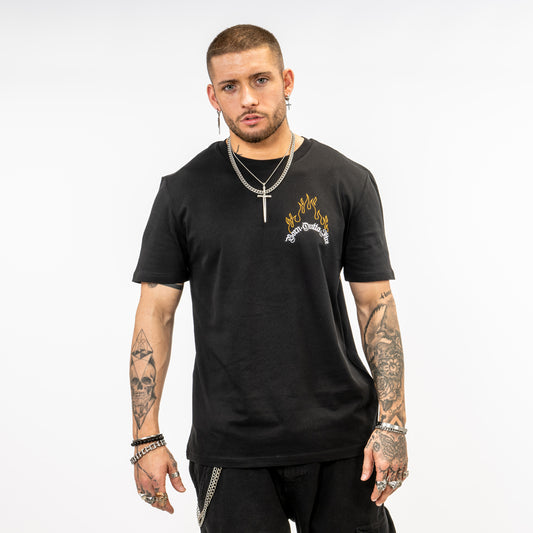 Black Ashen Glow T-Shirt with Breast Embroidery