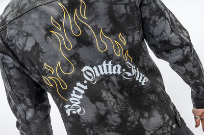 Black Denim Jacket with Flaming Letters