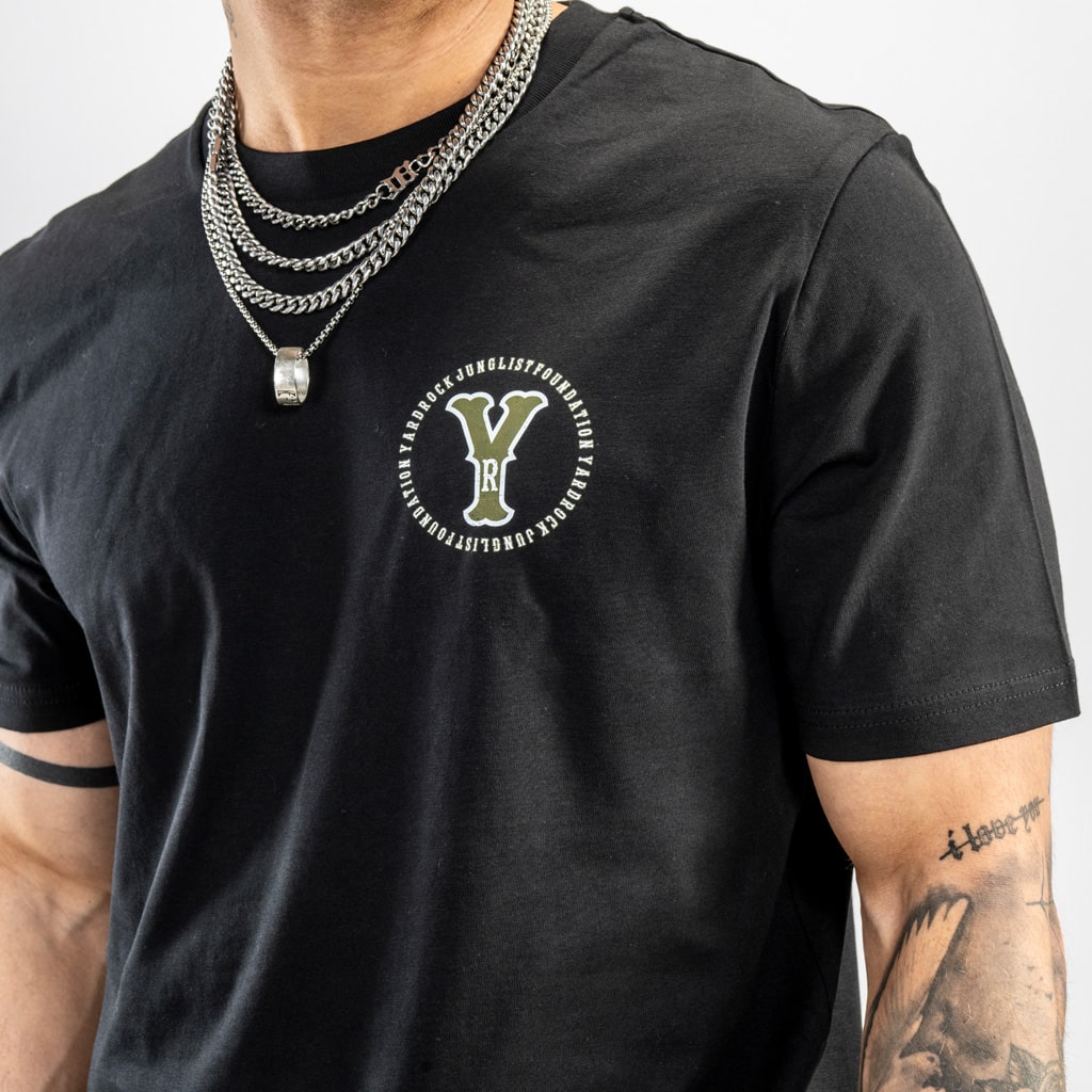 Black front print streetwear t shirt