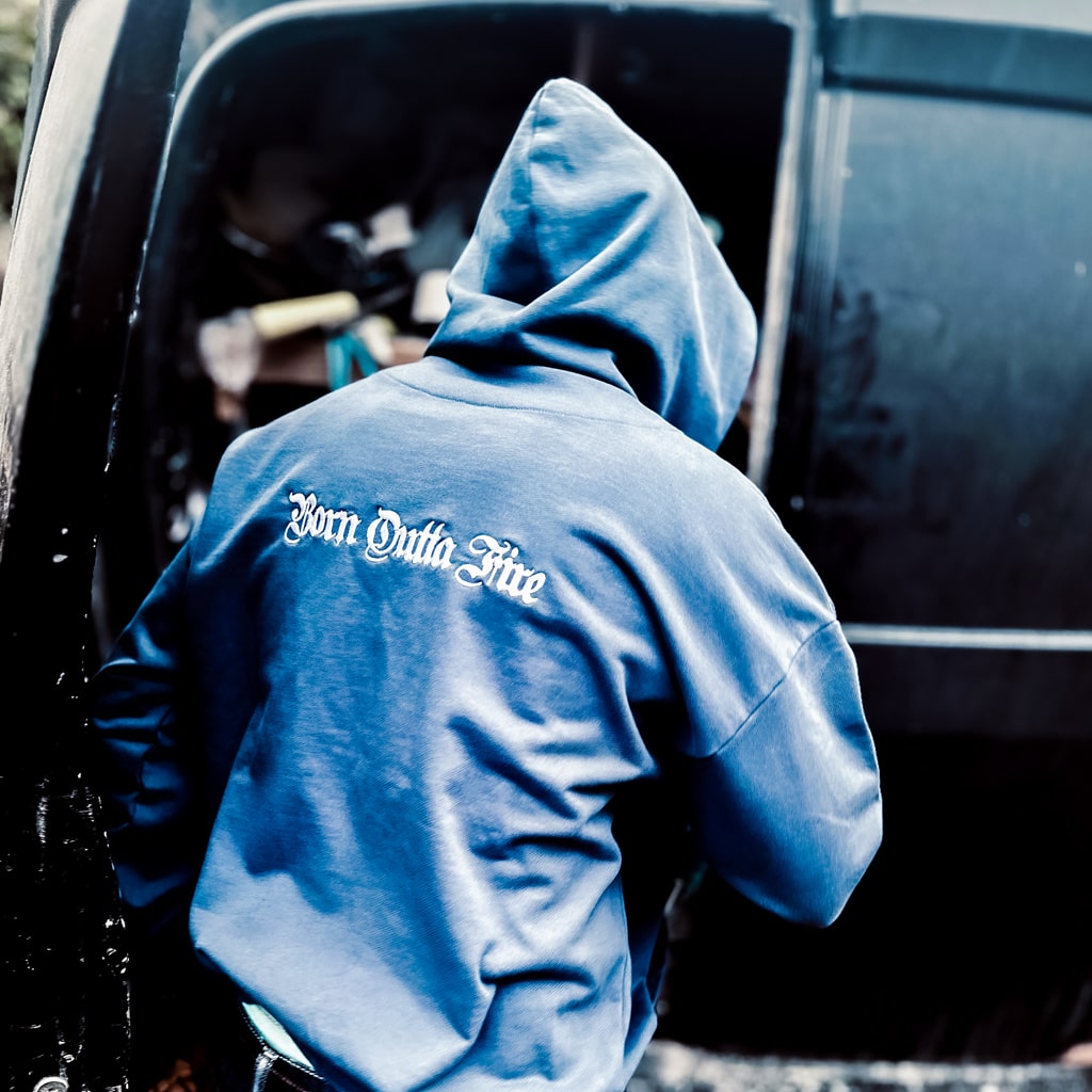 Blue Hoody Born Outta Fire Streetwear