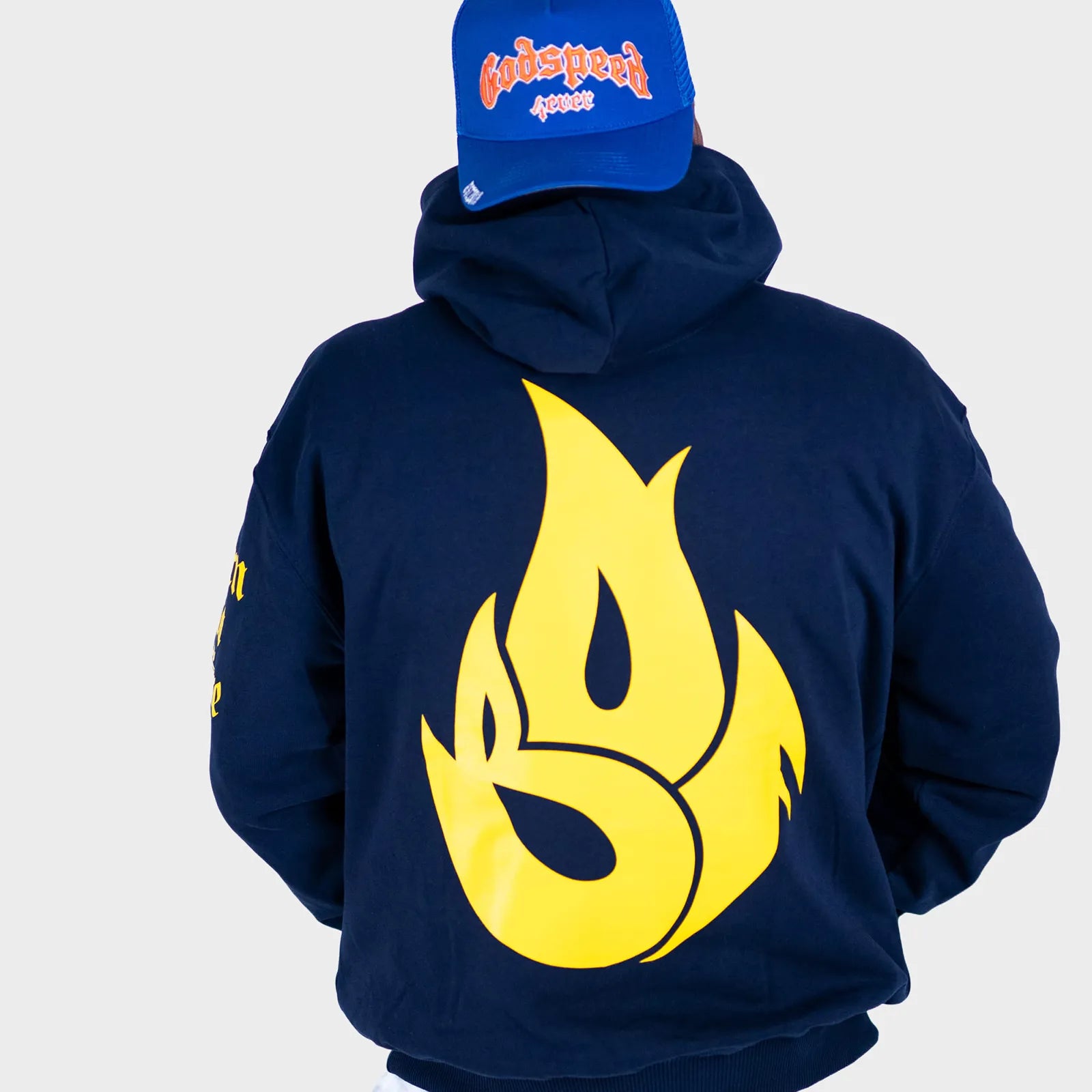 Navy Born Outta Fire Yellow Flame Hoody