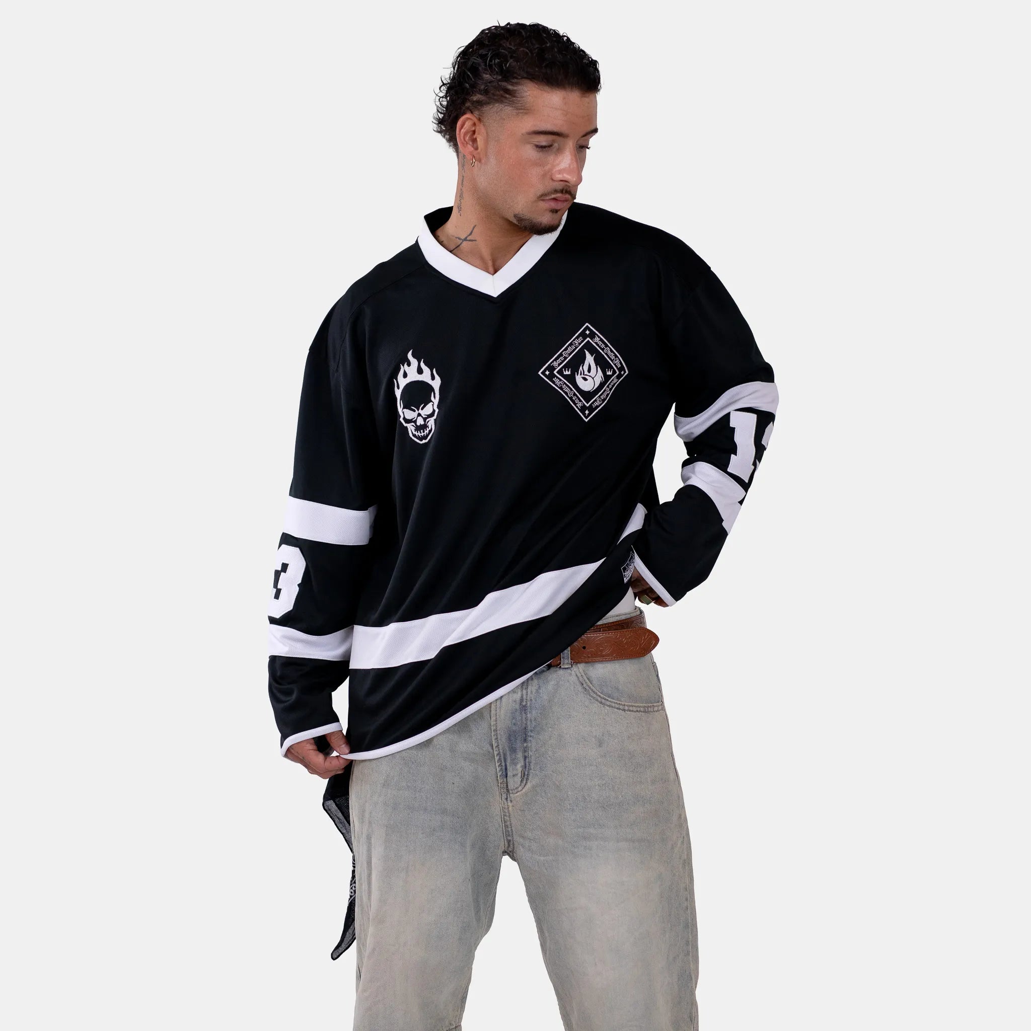 Born Outta Fire Hockey Jersey - Black/White