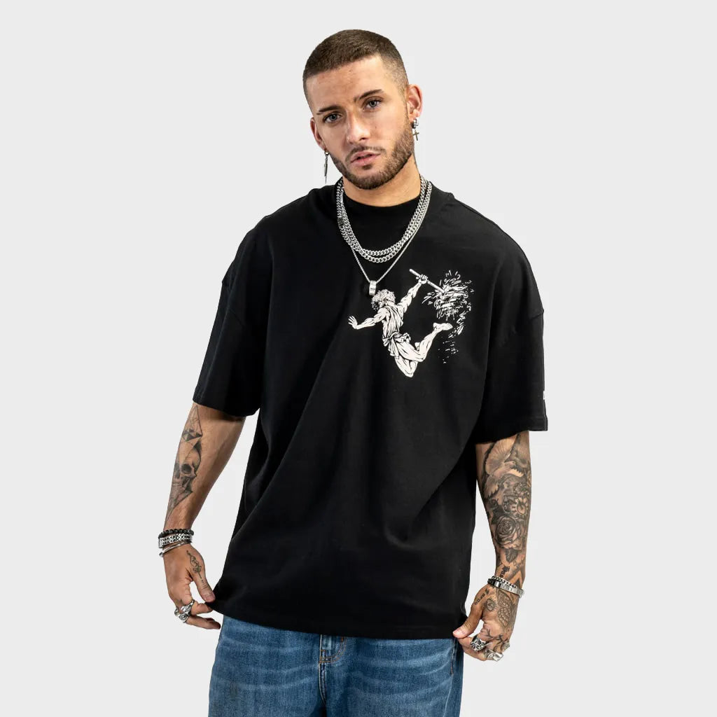 Vulcan God Sand Oversized Black T-Shirt