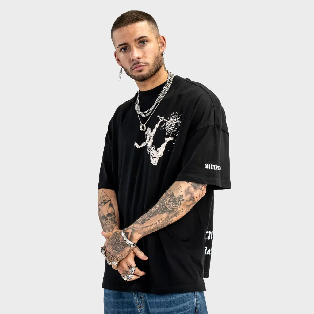 Vulcan God Sand Oversized Black T-Shirt