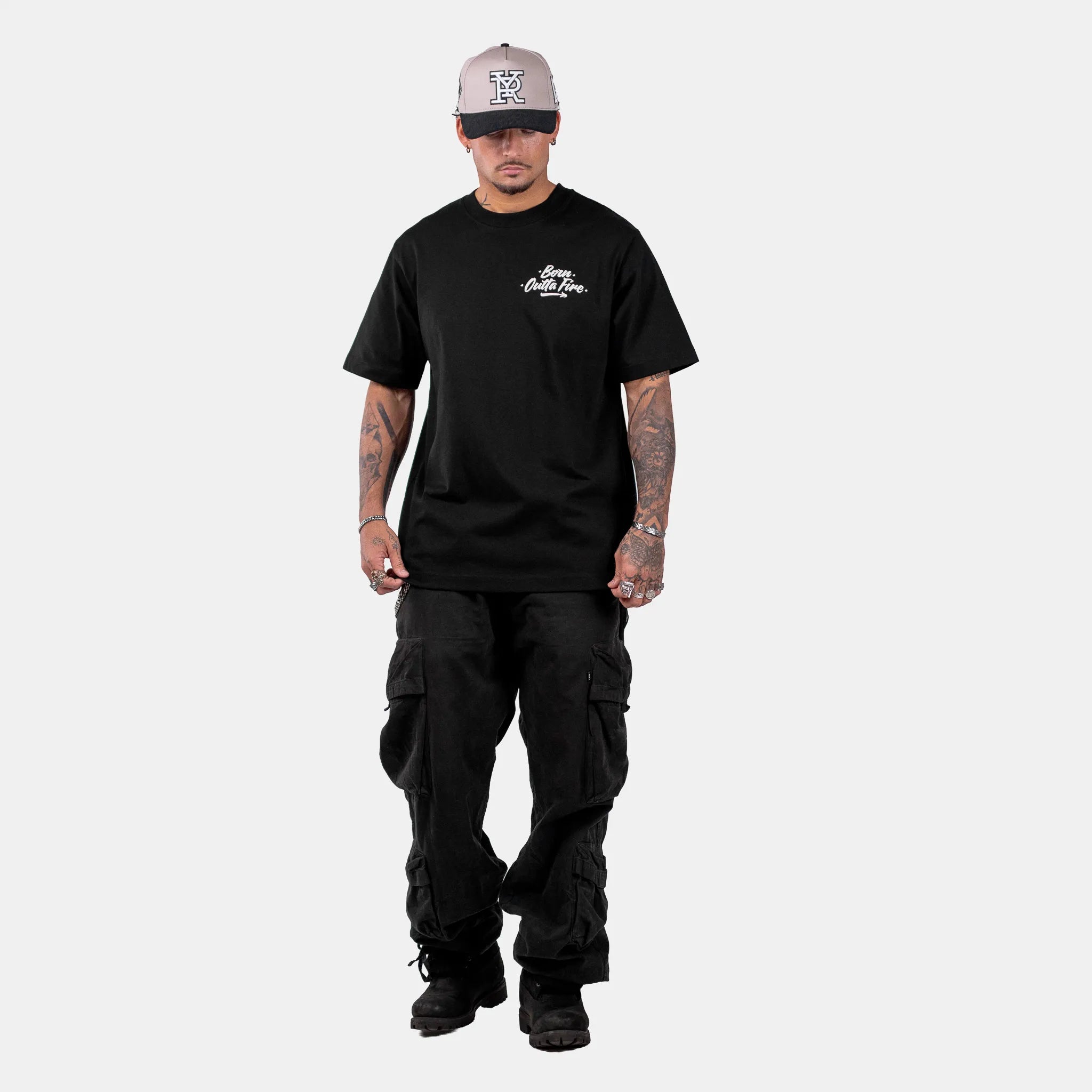 Born Outta Fire Flame Emblem T-Shirt - Black
