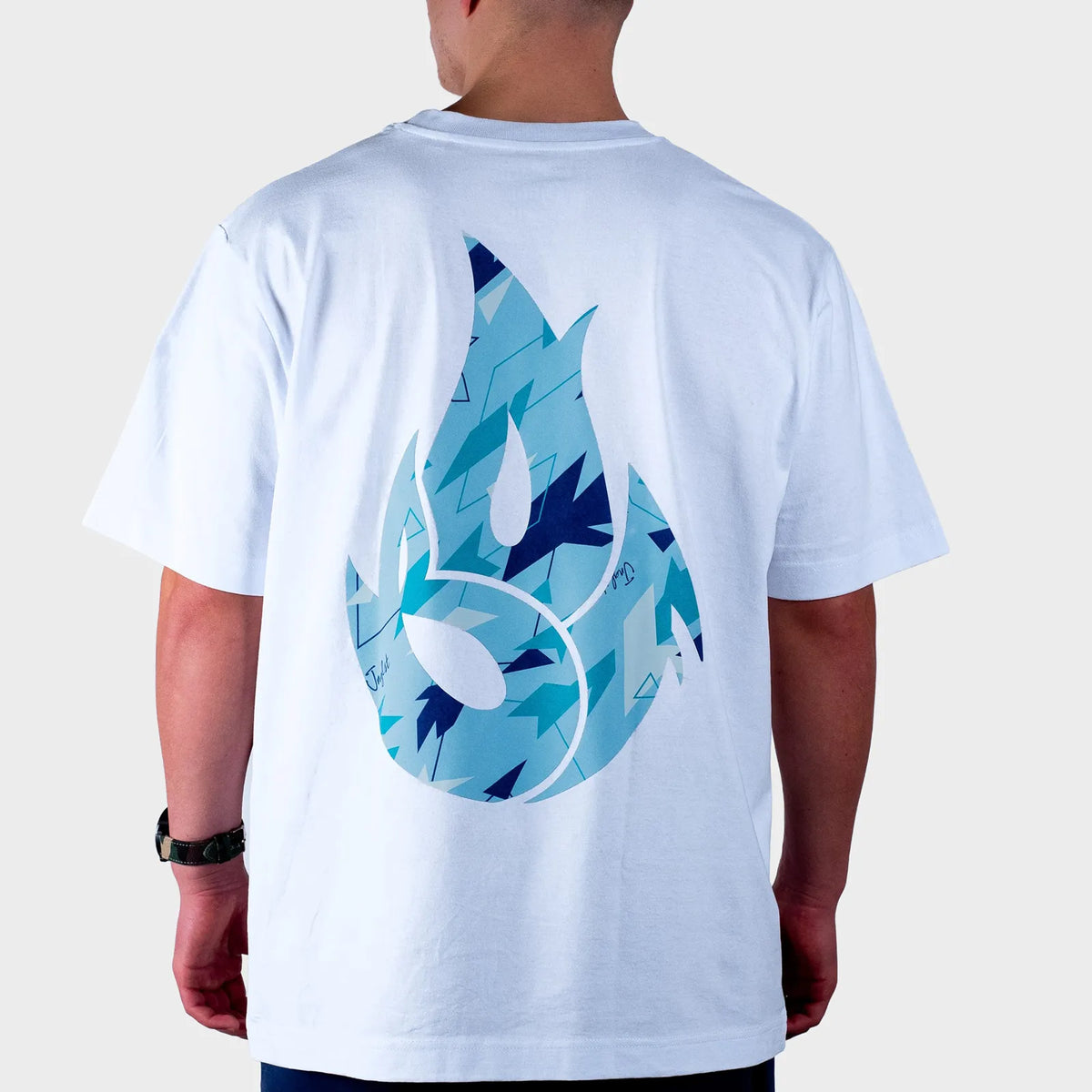 White BOF X Jnglst Blue Camo Fire Relaxed Fit T-Shirt