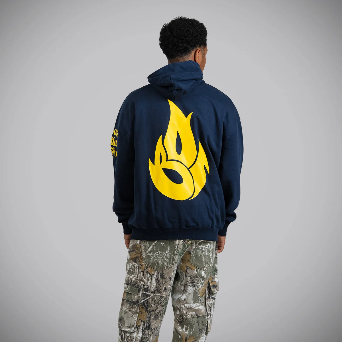 Born Outta Fire Navy Hoody with Yellow Print