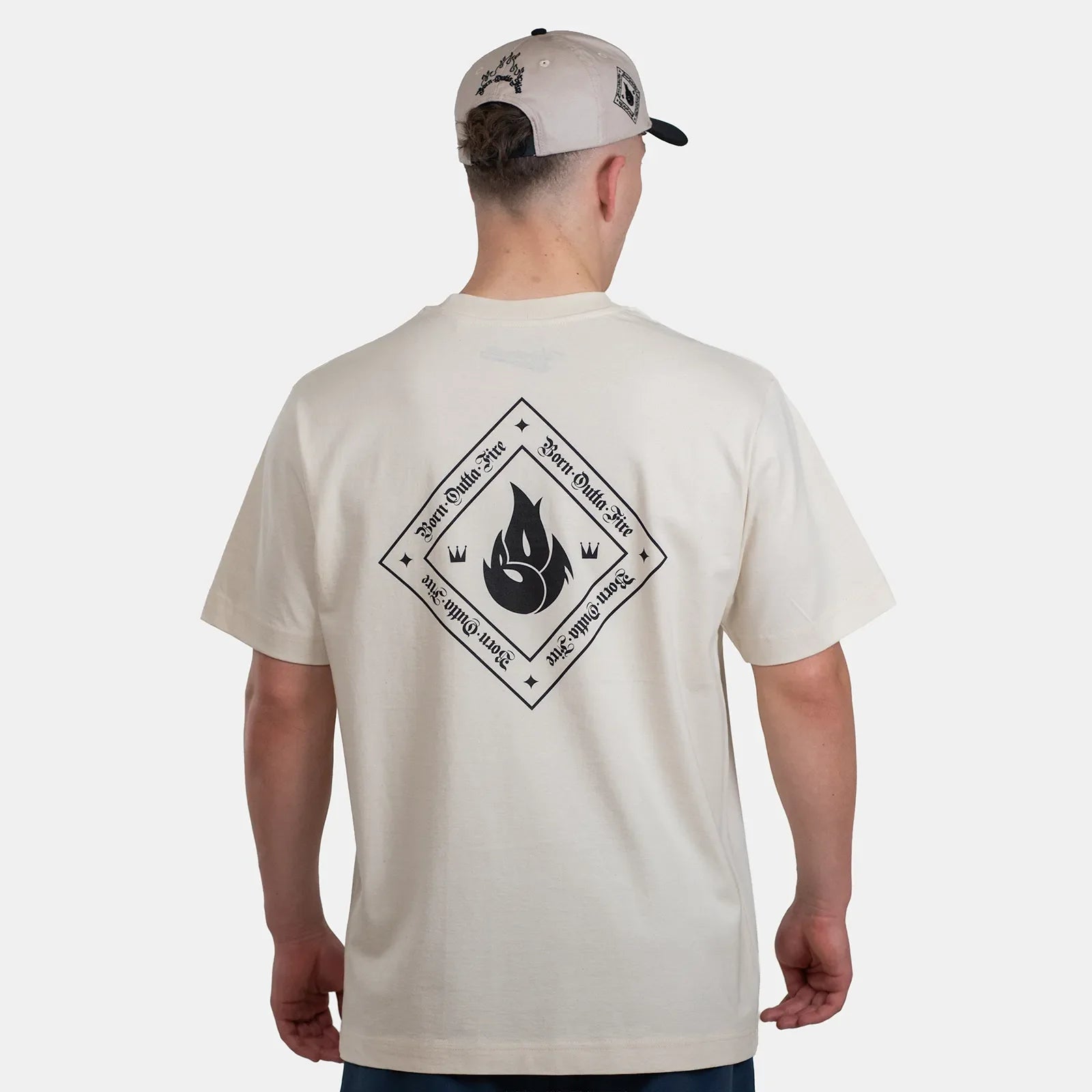 Born Outta Fire Graphic Emblem Tee Natural Back Print - Streetwear T Shirts