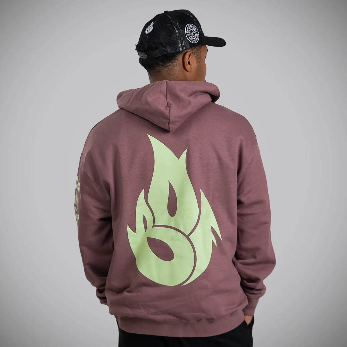 Born Outta Fire Coffee Hoody with Pistachio Print