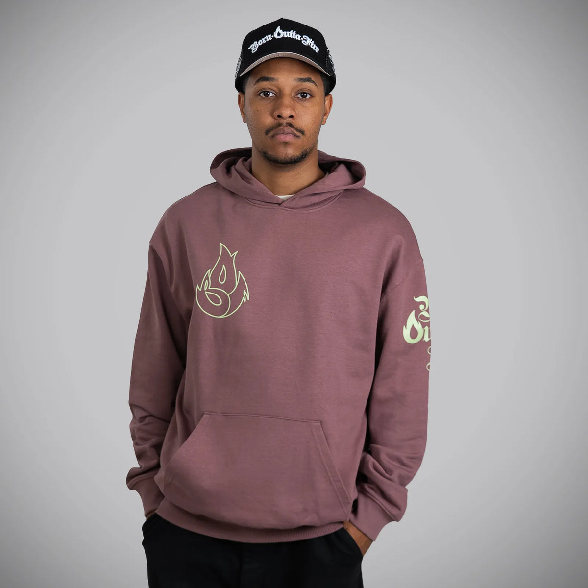 Born Outta Fire Coffee Hoody with Pistachio Print DnB