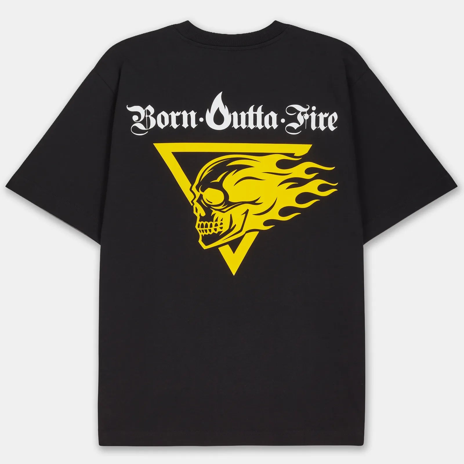 Born Outta Fire Flaming Skull Black T-Shirt - Black/Yellow