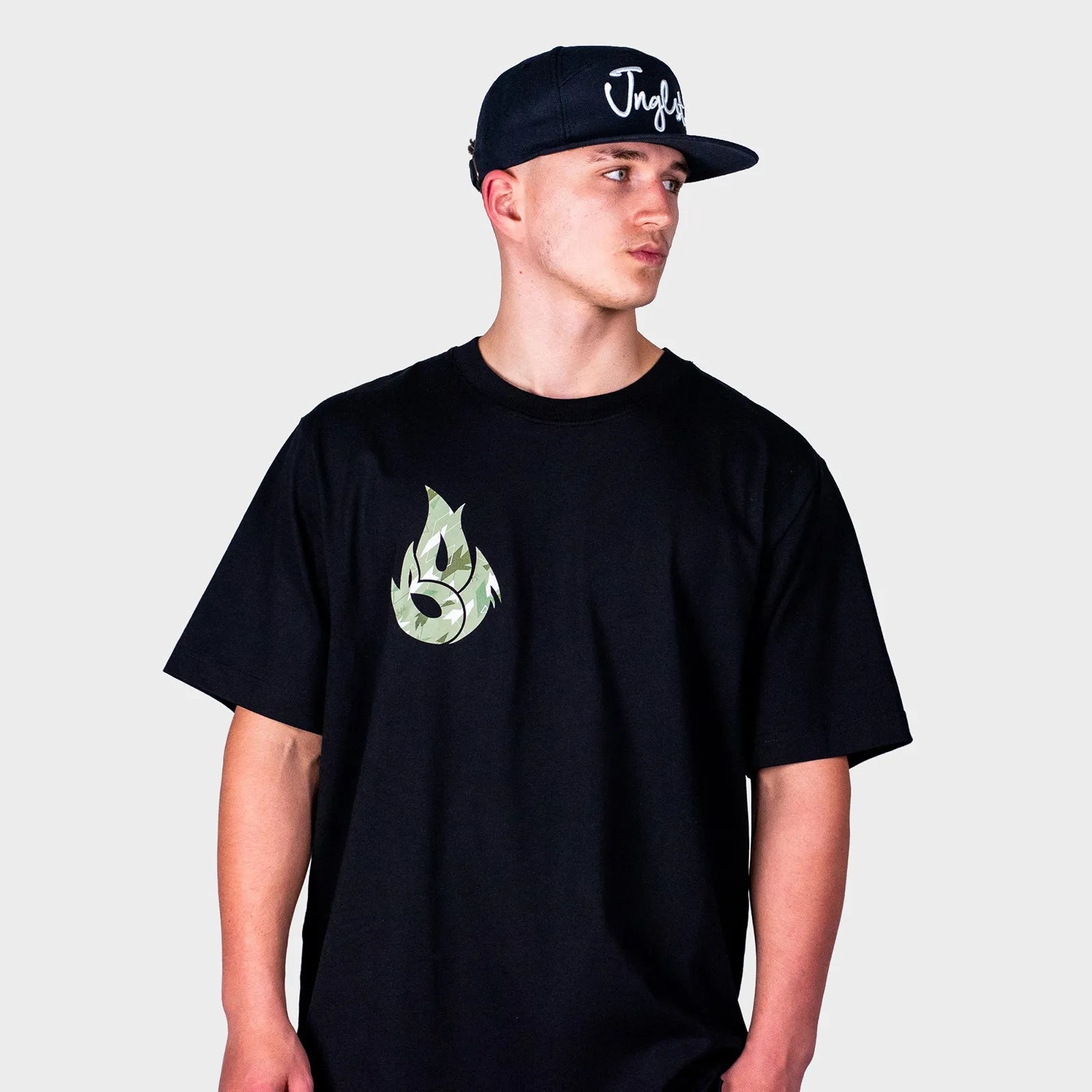 Black BOF X Jnglst Green Camo Fire Relaxed Fit T-Shirt