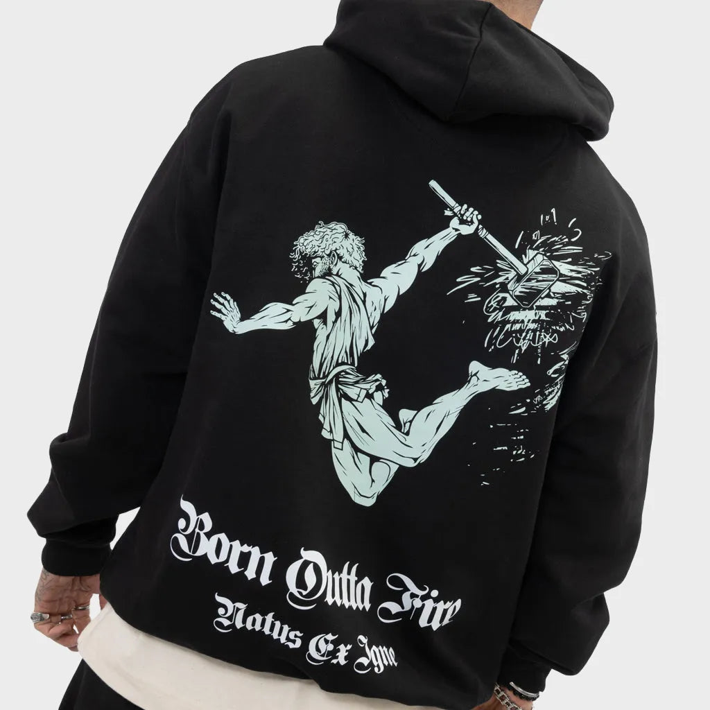 Born Outta Fire Black Vulcan Hoody with Sage Print