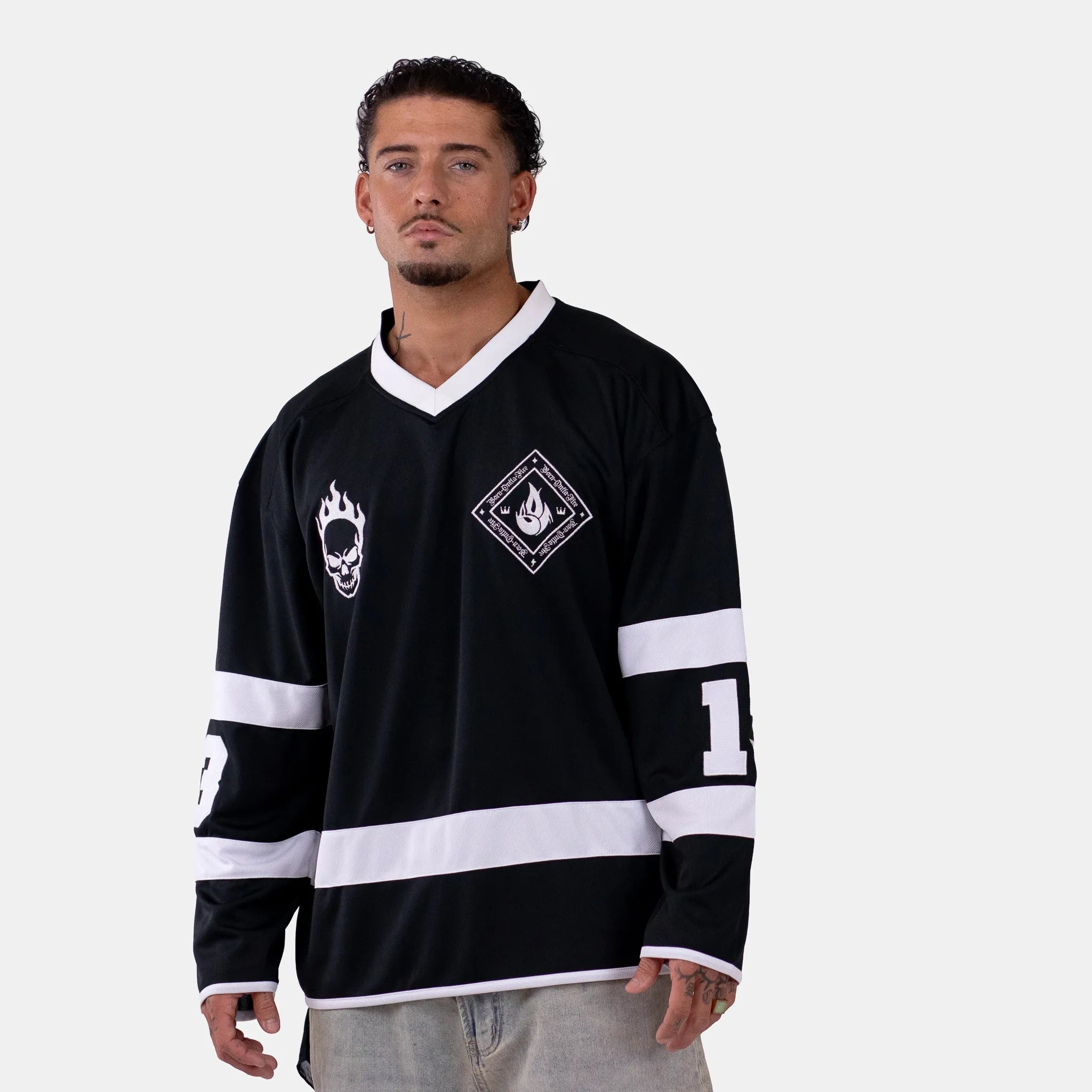 Born Outta Fire Hockey Jersey - Black/White