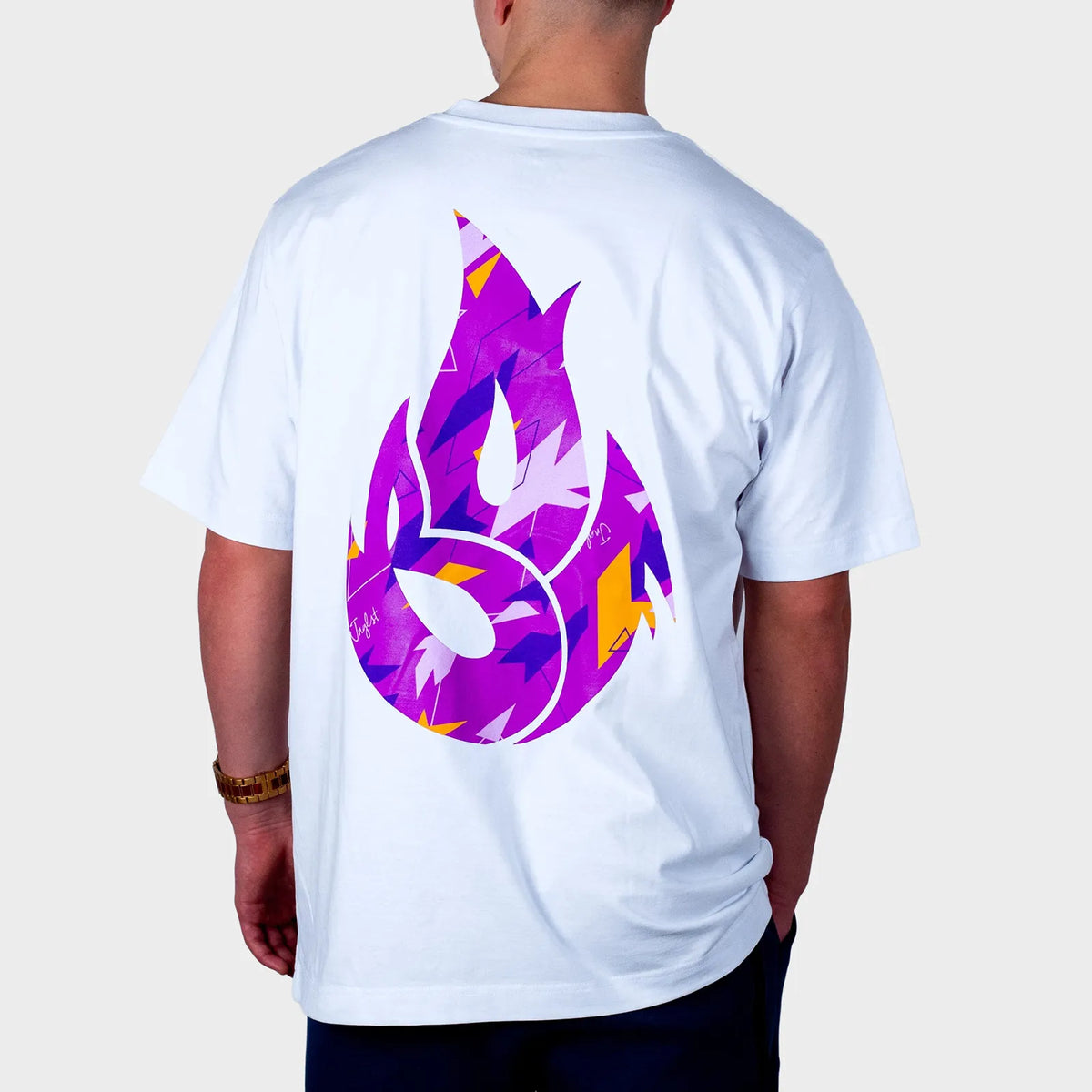 White BOF X Jnglst Purple Camo Fire Relaxed Fit T-Shirt