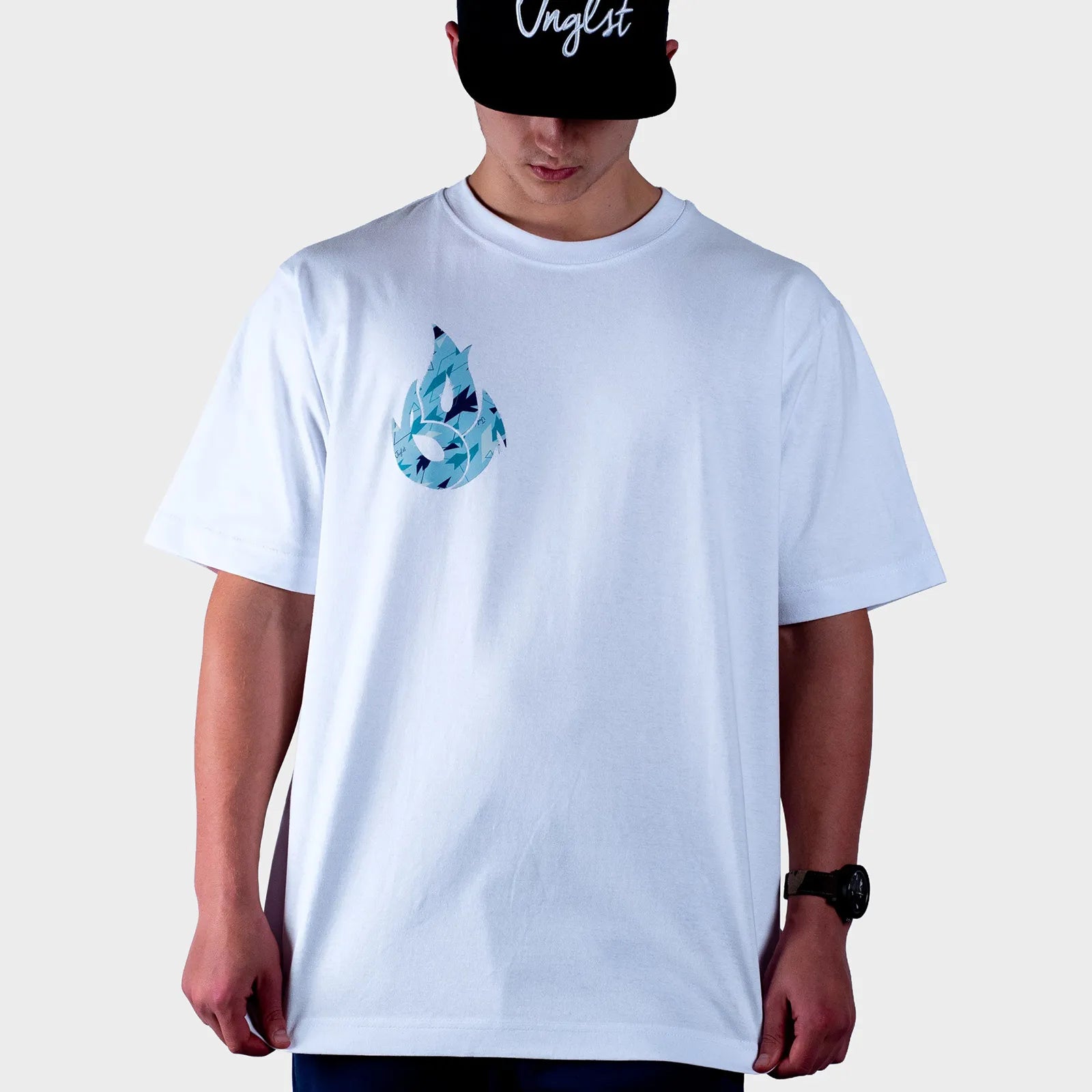 White BOF X Jnglst Blue Camo Fire Relaxed Fit T-Shirt