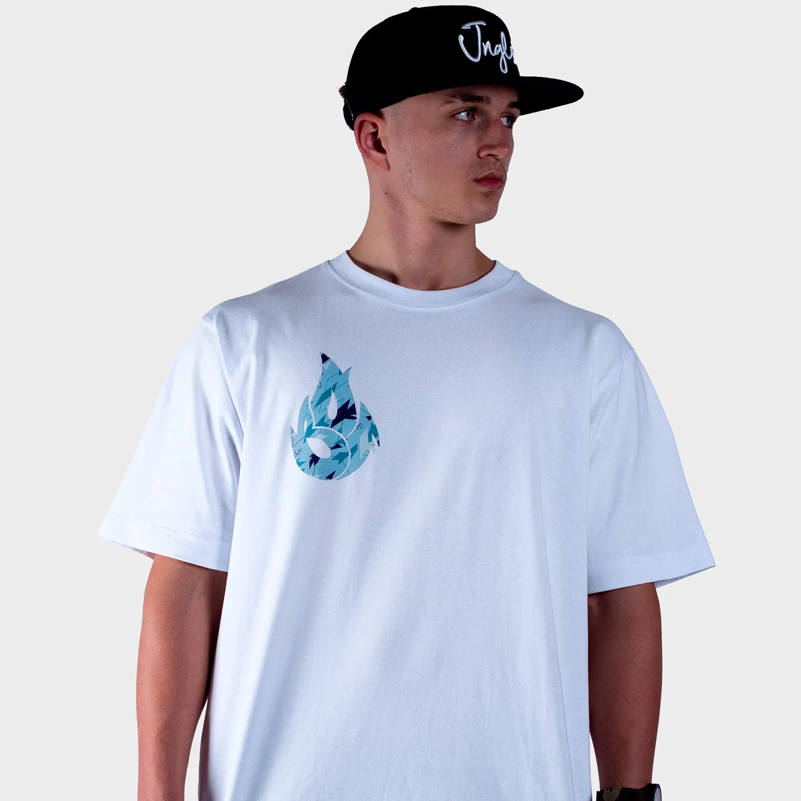 White BOF X Jnglst Blue Camo Fire Relaxed Fit T-Shirt