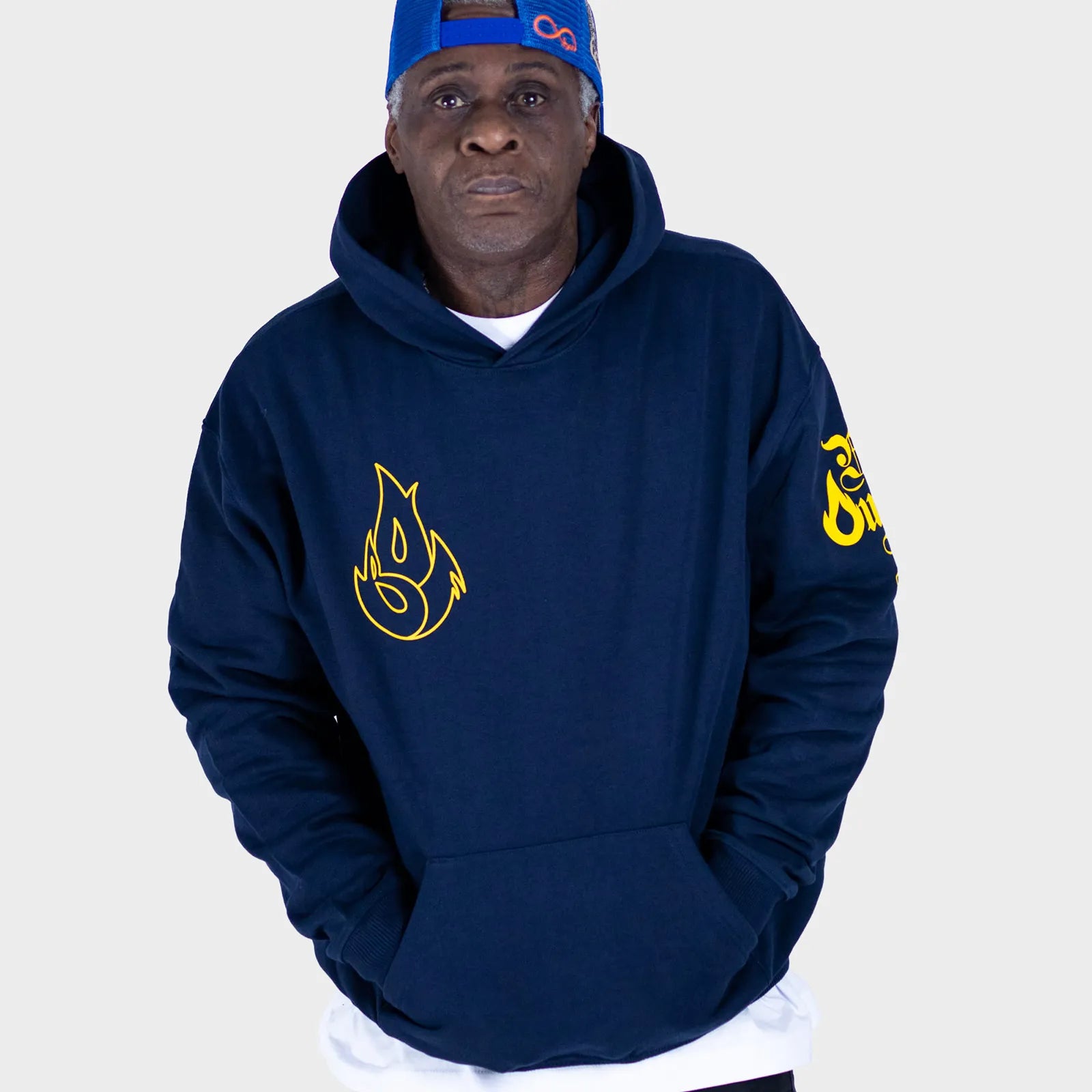 Navy Born Outta Fire Yellow Flame Hoody
