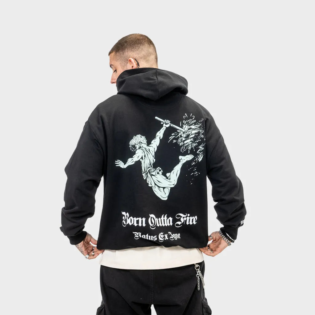 Born Outta Fire Black Vulcan Hoody with Sage Print