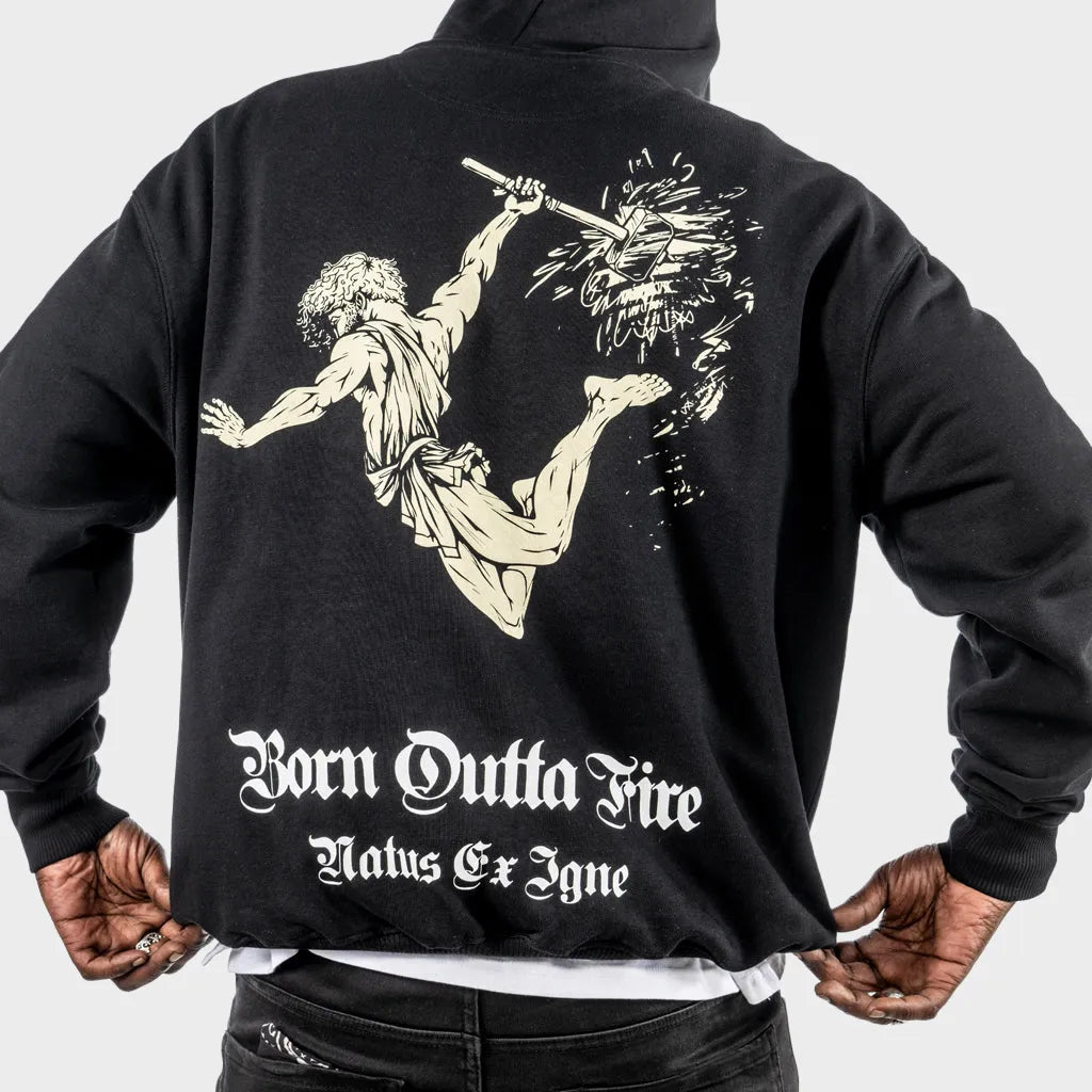 Born Outta Fire Black Vulcan Hoody with Beige Print
