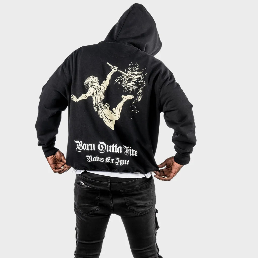 Born Outta Fire Black Vulcan Hoody with Beige Print