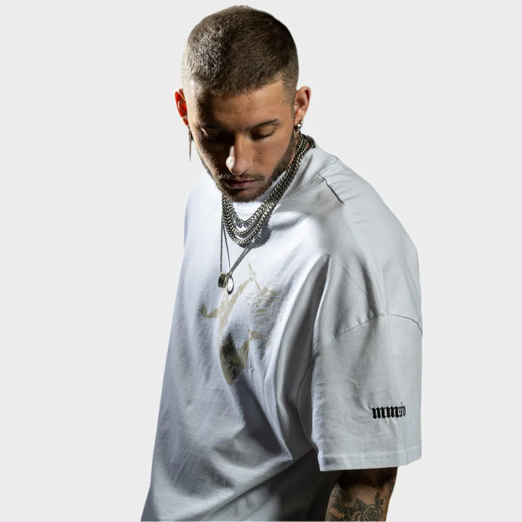 White Oversized Vulcan T-Shirt With Sand Print