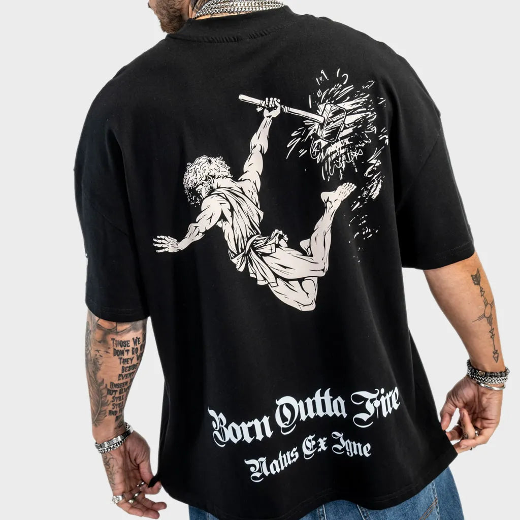Vulcan God Sand Oversized Black T-Shirt