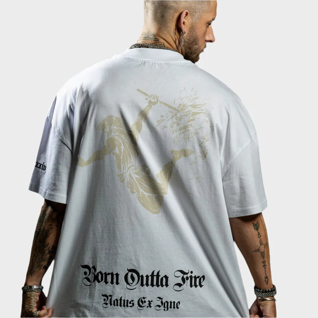 White Oversized Vulcan T-Shirt With Sand Print