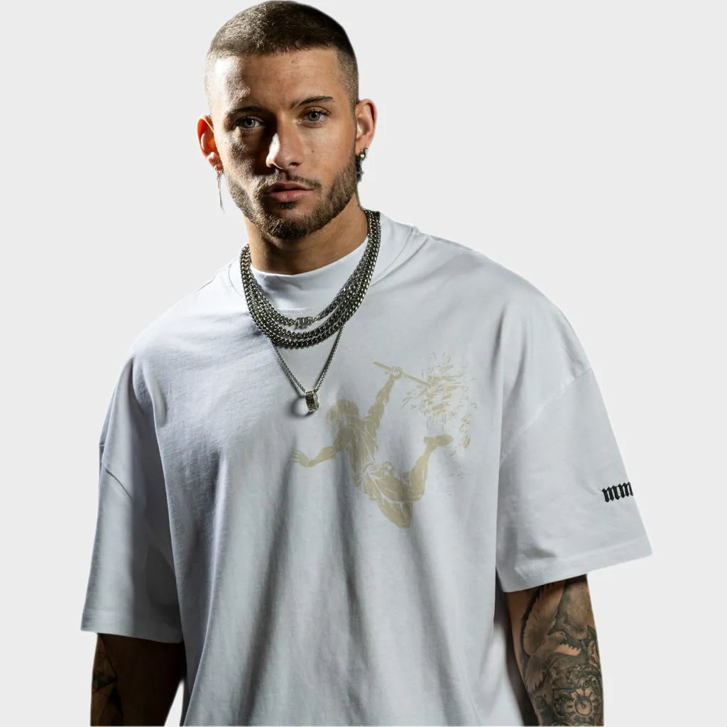White Oversized Vulcan T-Shirt With Sand Print