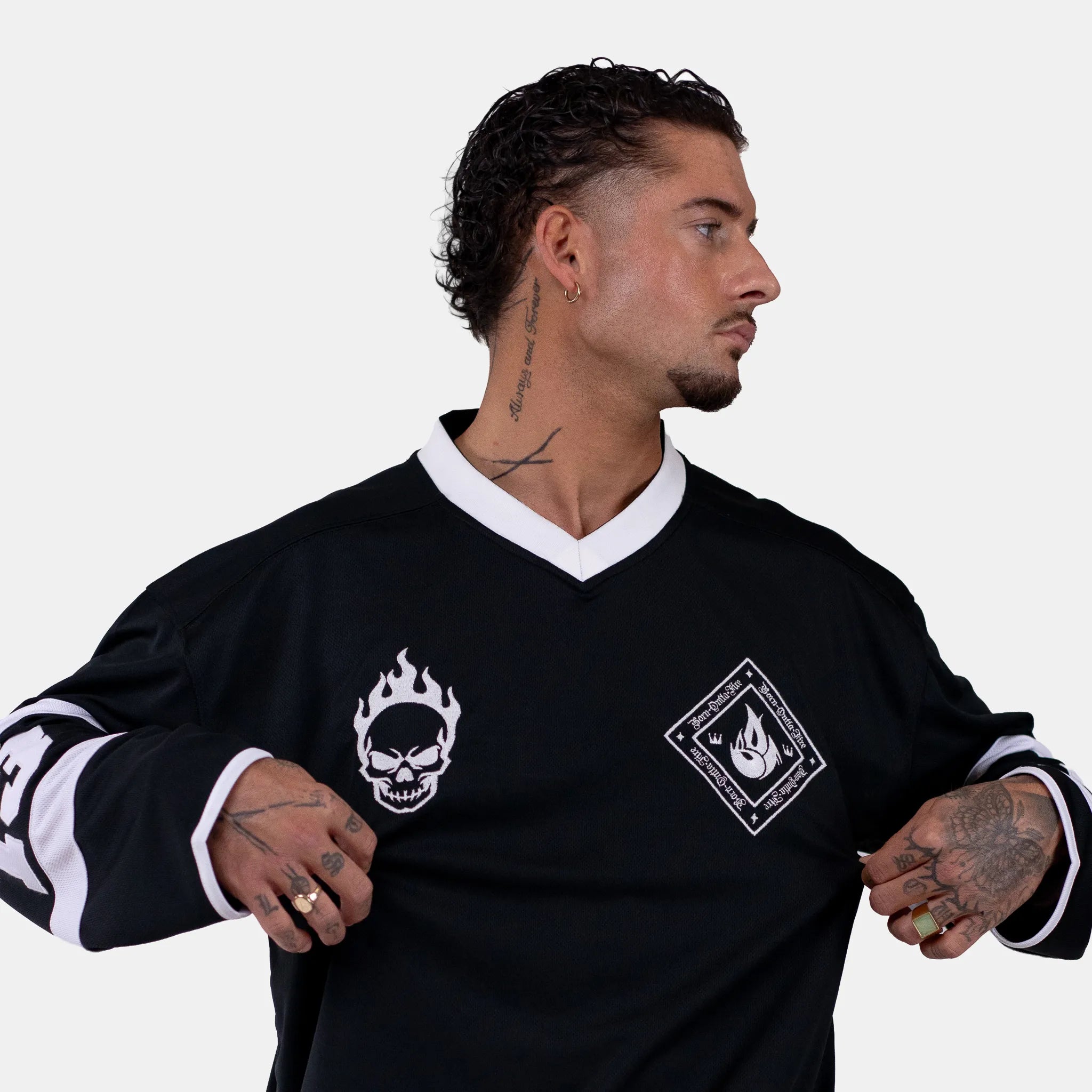 Born Outta Fire Hockey Jersey - Black/White