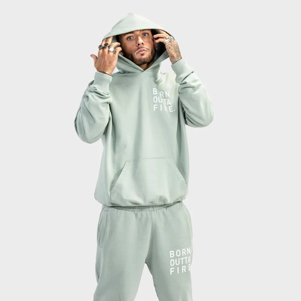 Born Outta Fire Block Aloe Front and Back Print Hoody