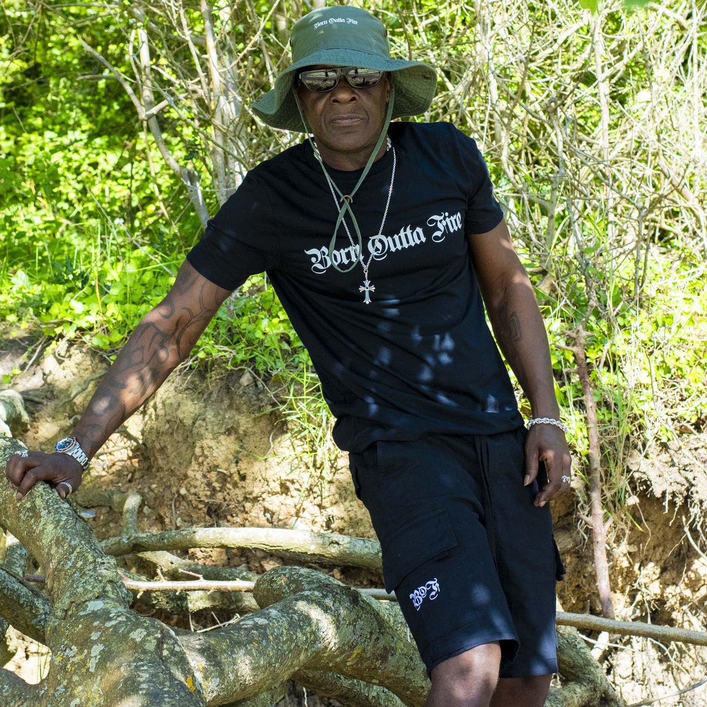 Black Born Outta Fire Cargo Shorts