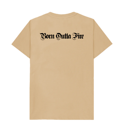 Sand coloured Born Outta Fire T shirt back