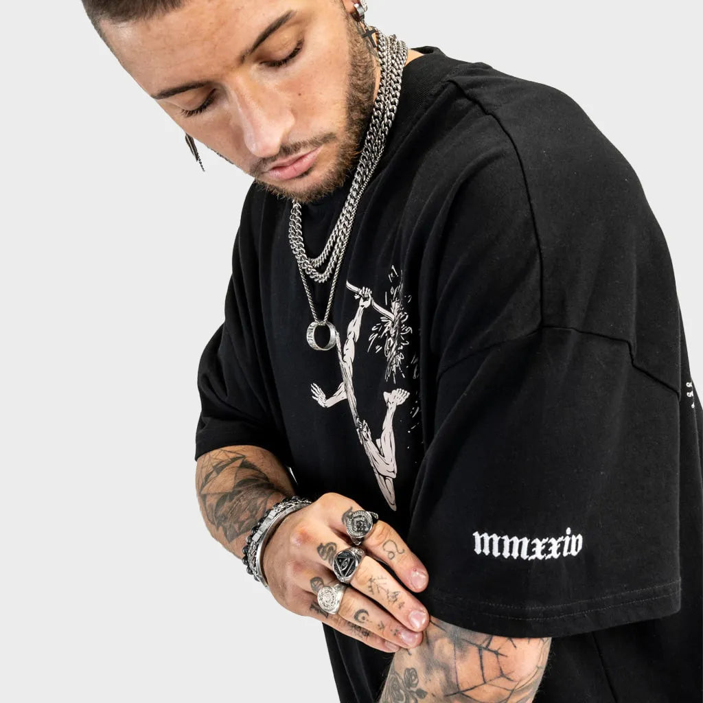 Vulcan God Sand Oversized Black T-Shirt