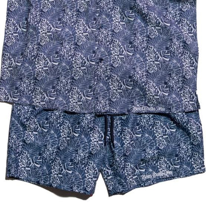 Blue Tropical Leaf Beach Set of Shorts and Shirt