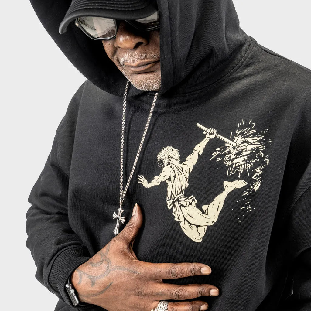 Born Outta Fire Black Vulcan Hoody with Beige Print