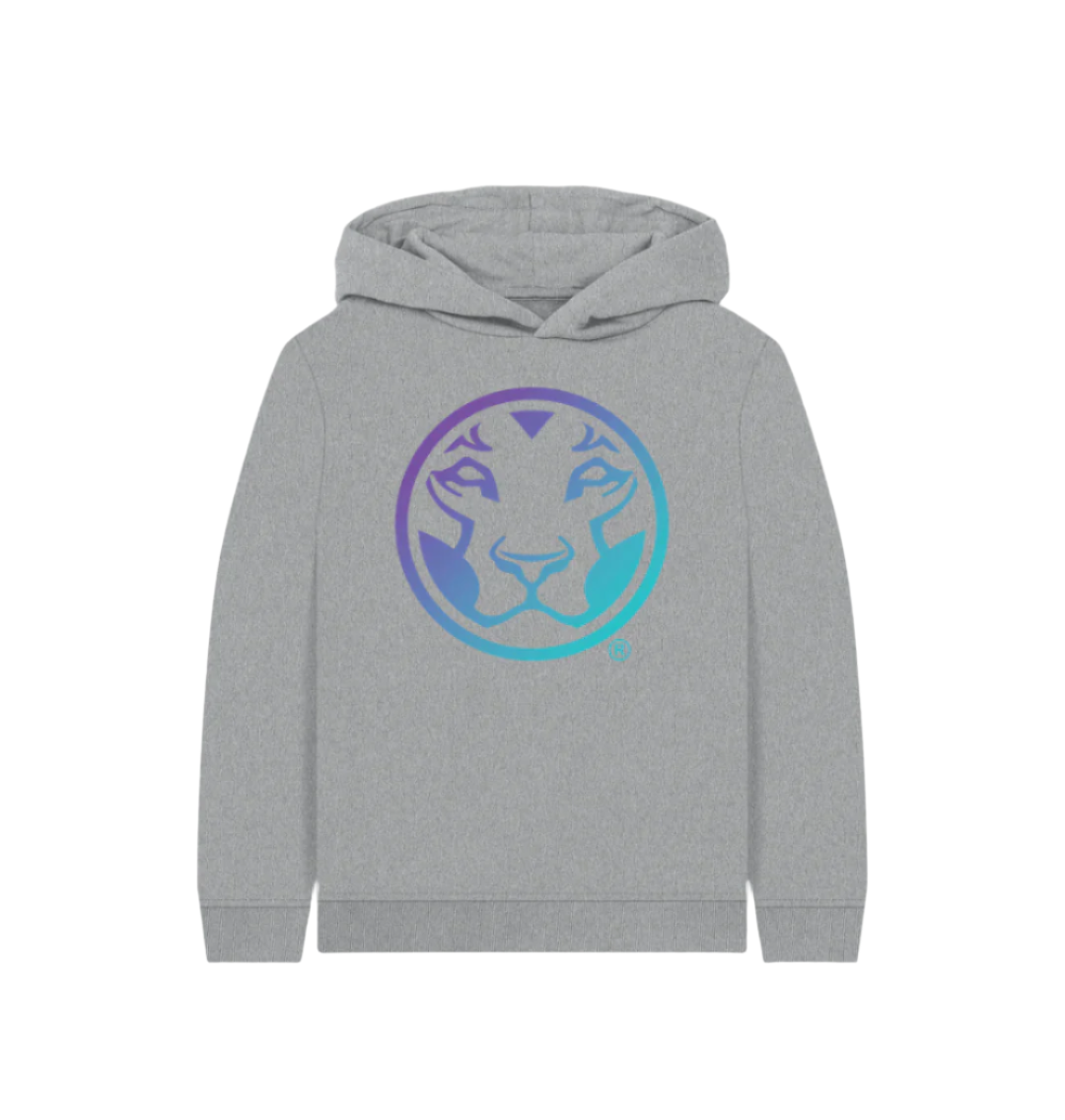 Athletic Grey Kids Pullover Hoody with Purple Fade Lion