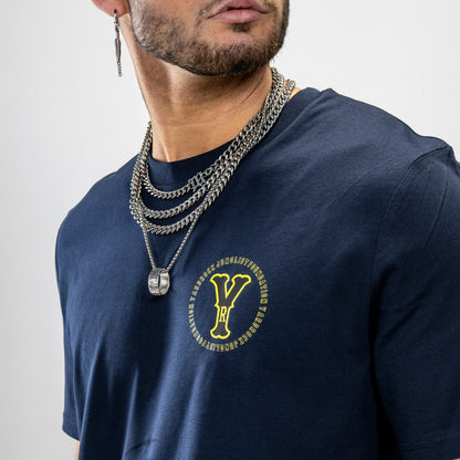 Vintage small front print on navy streetwear t shirt