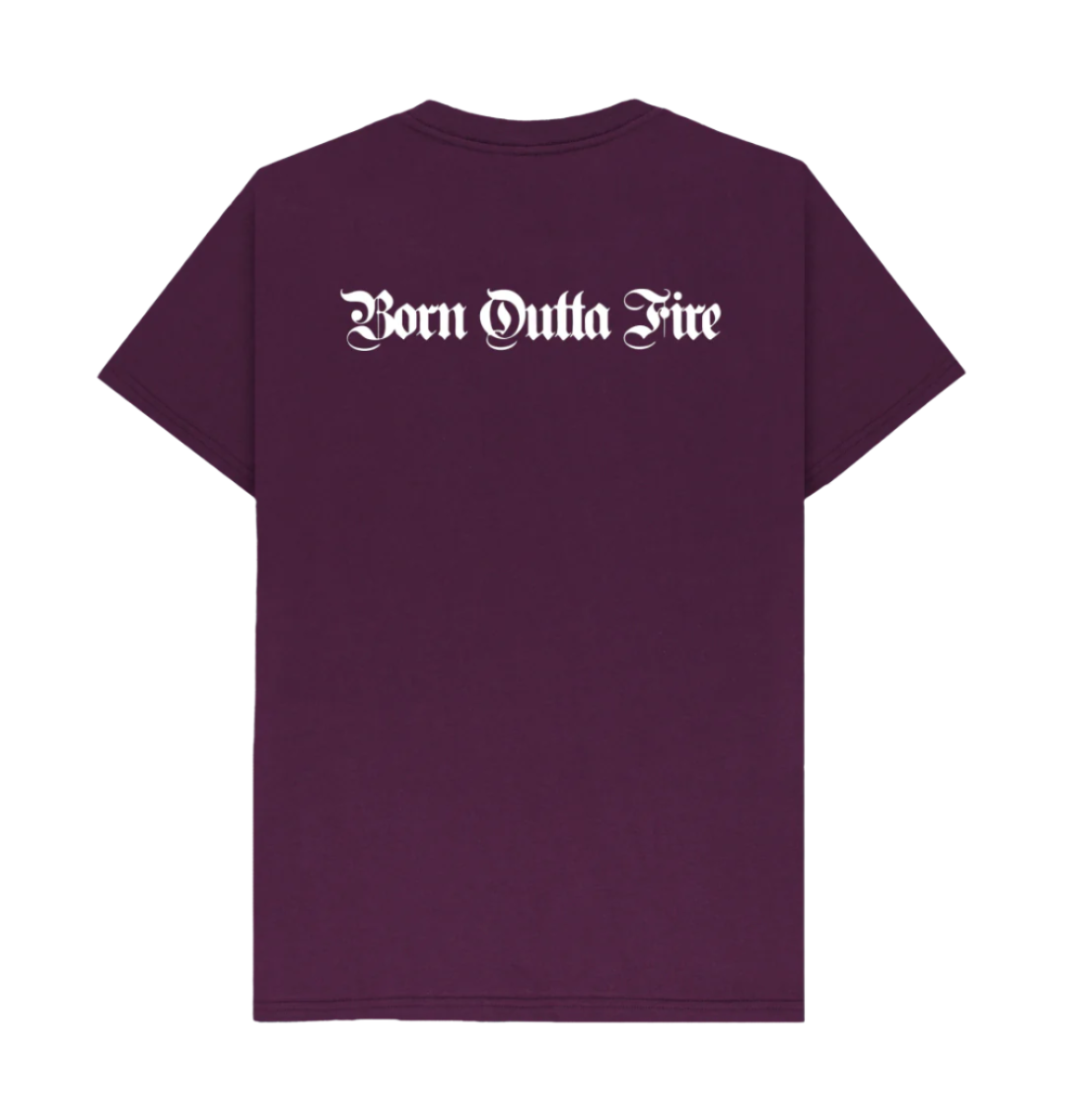 Born Outta Fire purple tee back print 