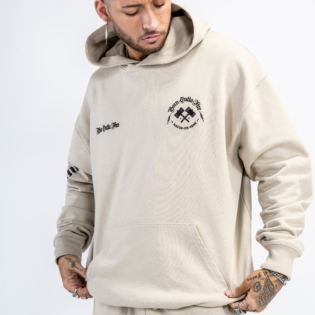 french terry hooded top sand coloured