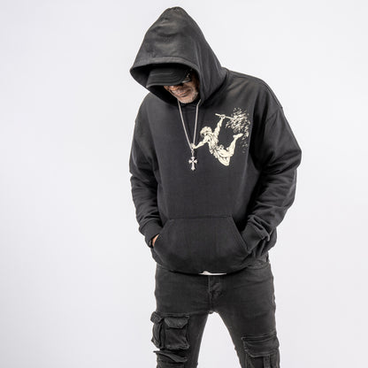 Sand Coloured Print on Black Hoody